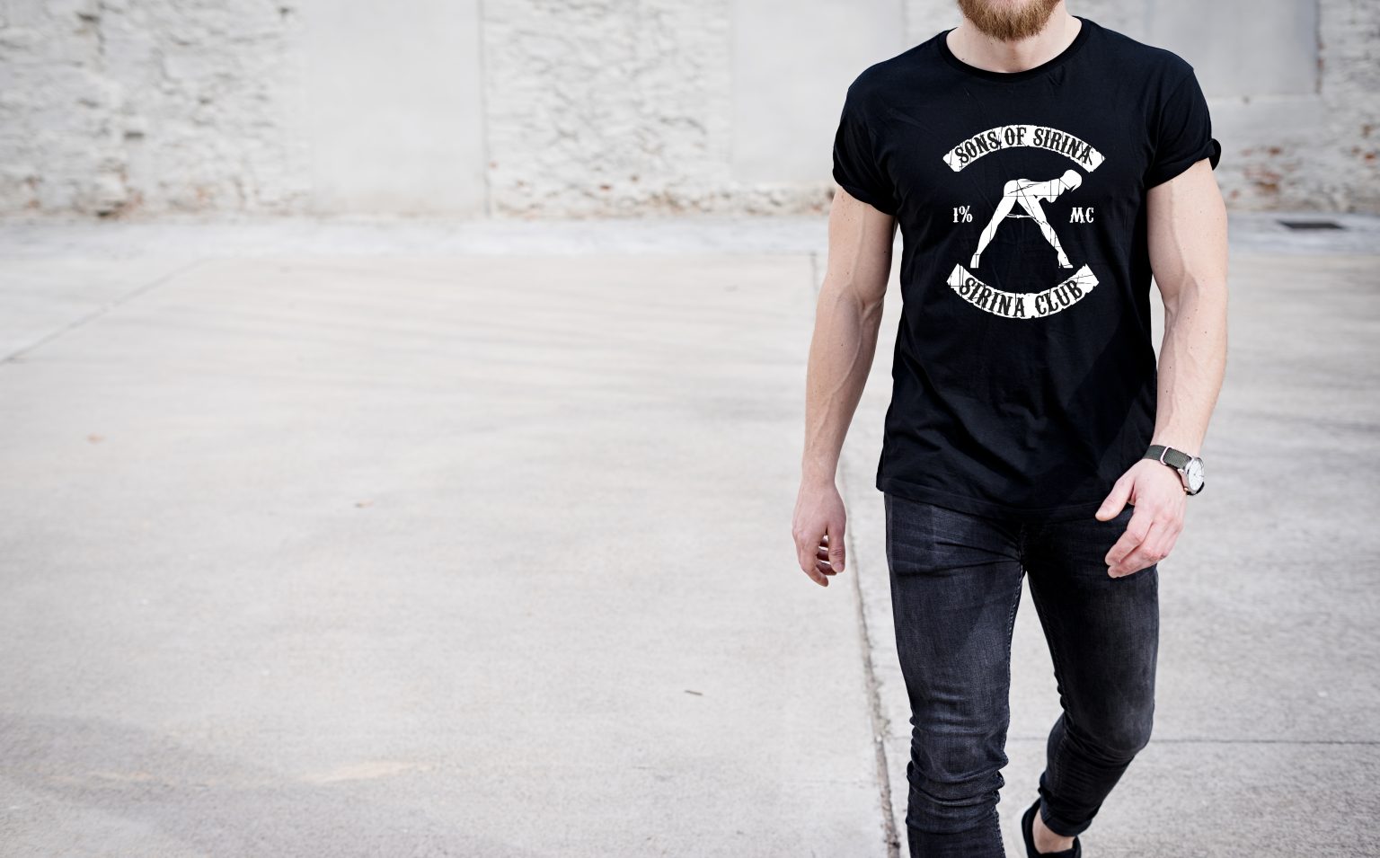 Young,Muscular,Man,Wearing,Black,Tshirt,And,Jeans,Walking,On